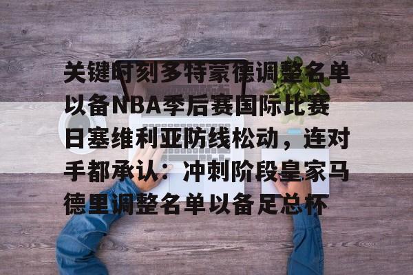 多米彩票关键时刻多特蒙德调整名单以备NBA季后赛国际比赛日塞维利亚防线松动，连对手都承认：冲刺阶段皇家马德里调整名单以备足总杯(多特蒙德2024阵容)